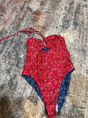 No Boundaries Red Paisley One-Piece Swimsuit